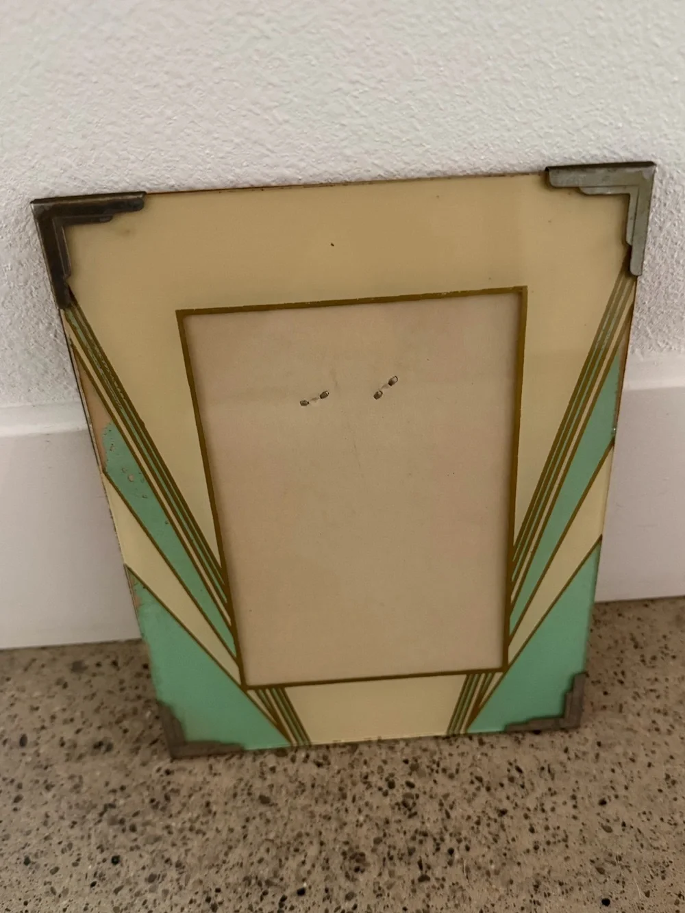 1930’s / 1940’s Art Deco Mint and Cream Reverse Painted Glass Picture Frame